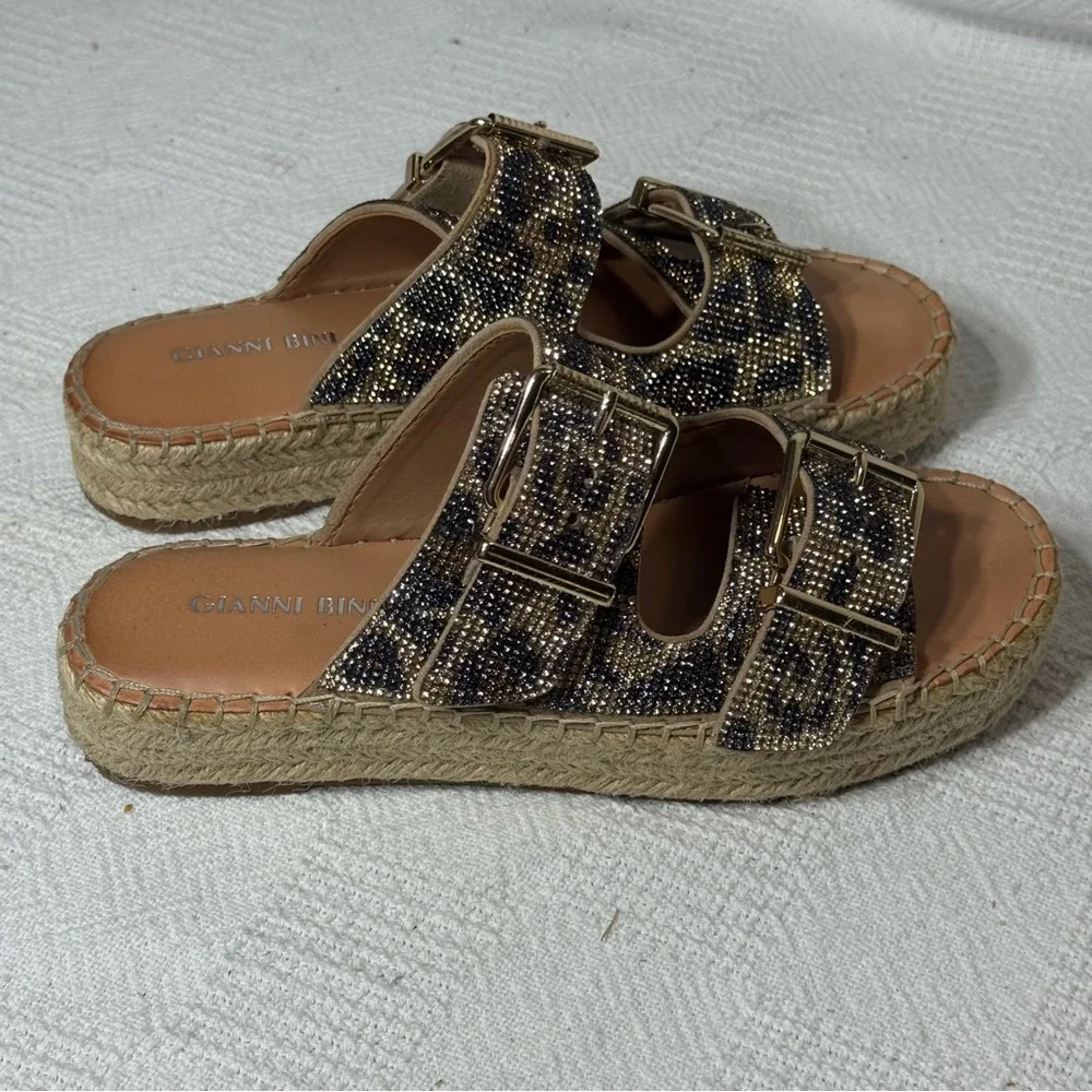 Gianni Bini Women’s Leopard Rhinestone Espadrille Embollish Slip on Platform sz7